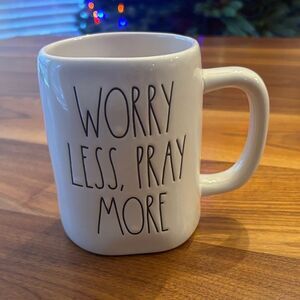 Rae Dunn 20 Ounce Coffee Cocoa “Worry Less Pray More” ceramic Mug